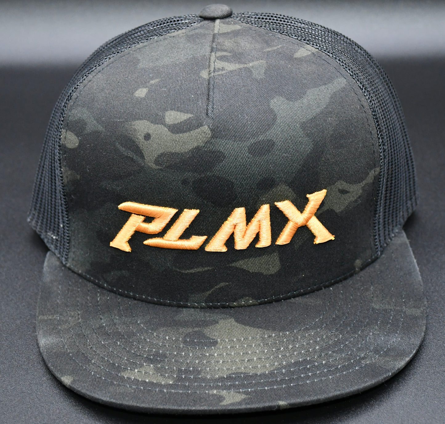 Black Camp Mesh Snapback With Gold PLMX Logo